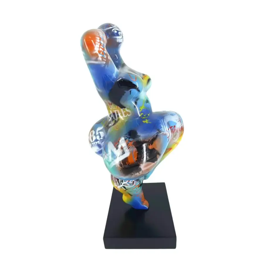Exclusive Juliarte Baila sculpture handcrafted from stone powder and fiberglass with a glossy, vibrant pop art aesthetic