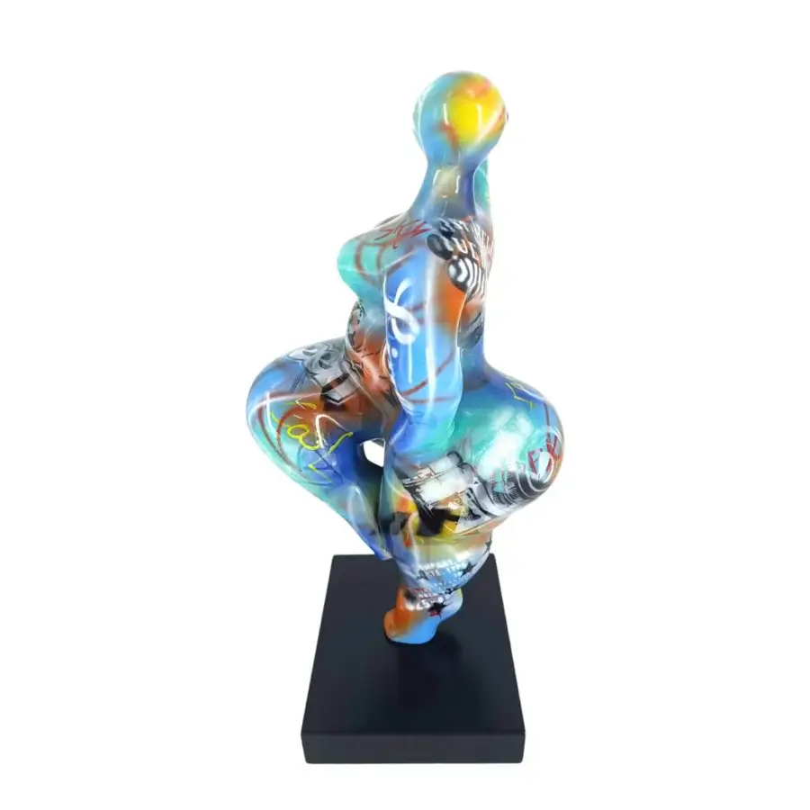 Remarkable Juliarte Baila sculpture crafted from stone powder and fiberglass with a multi-colored graffiti-inspired glossy finish