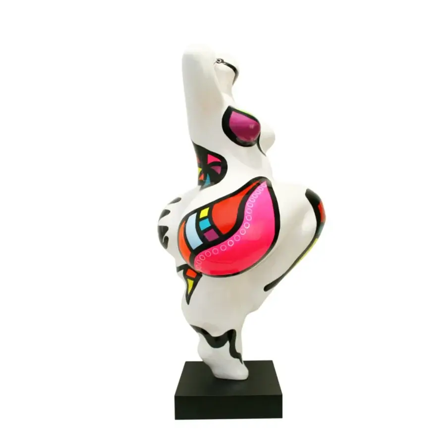 Exclusive Juliarte Baila sculpture crafted from stone powder and fiberglass with glossy white and colorful accents