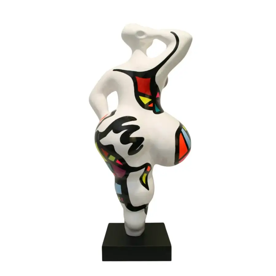 Remarkable Juliarte Baila sculpture crafted from stone powder and fiberglass with glossy white and swirling colorful accents