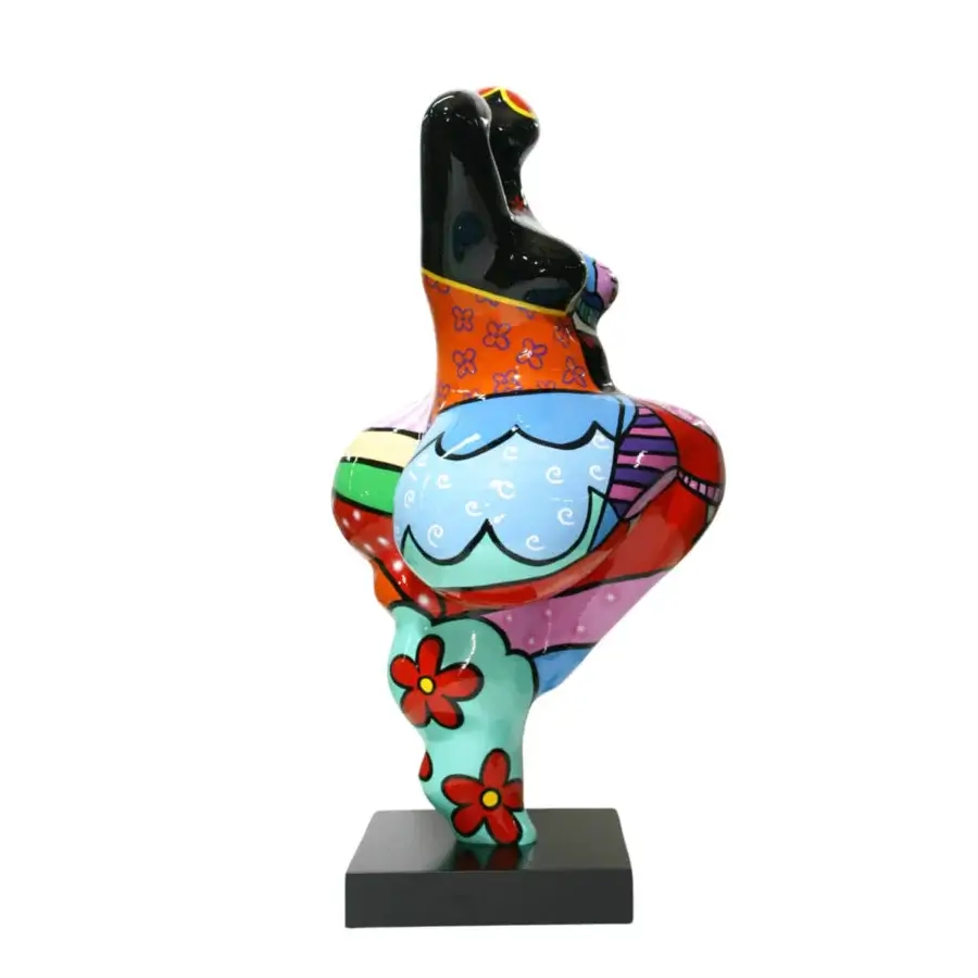 Distinguished Juliarte Baila sculpture crafted from stone powder and fiberglass in turquoise, red and black with a glossy finish