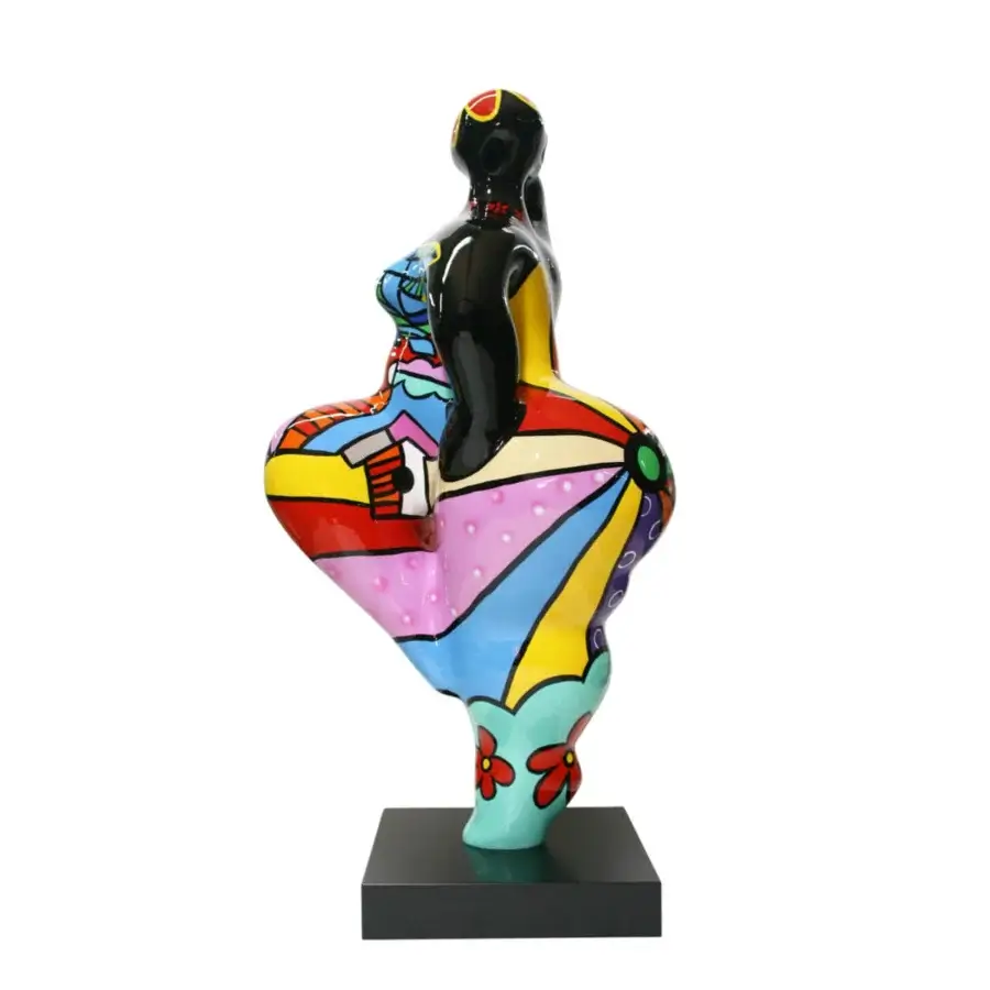 Exclusive Juliarte Baila sculpture crafted from stone powder and fiberglass with vibrant floral details and a hand-painted finish