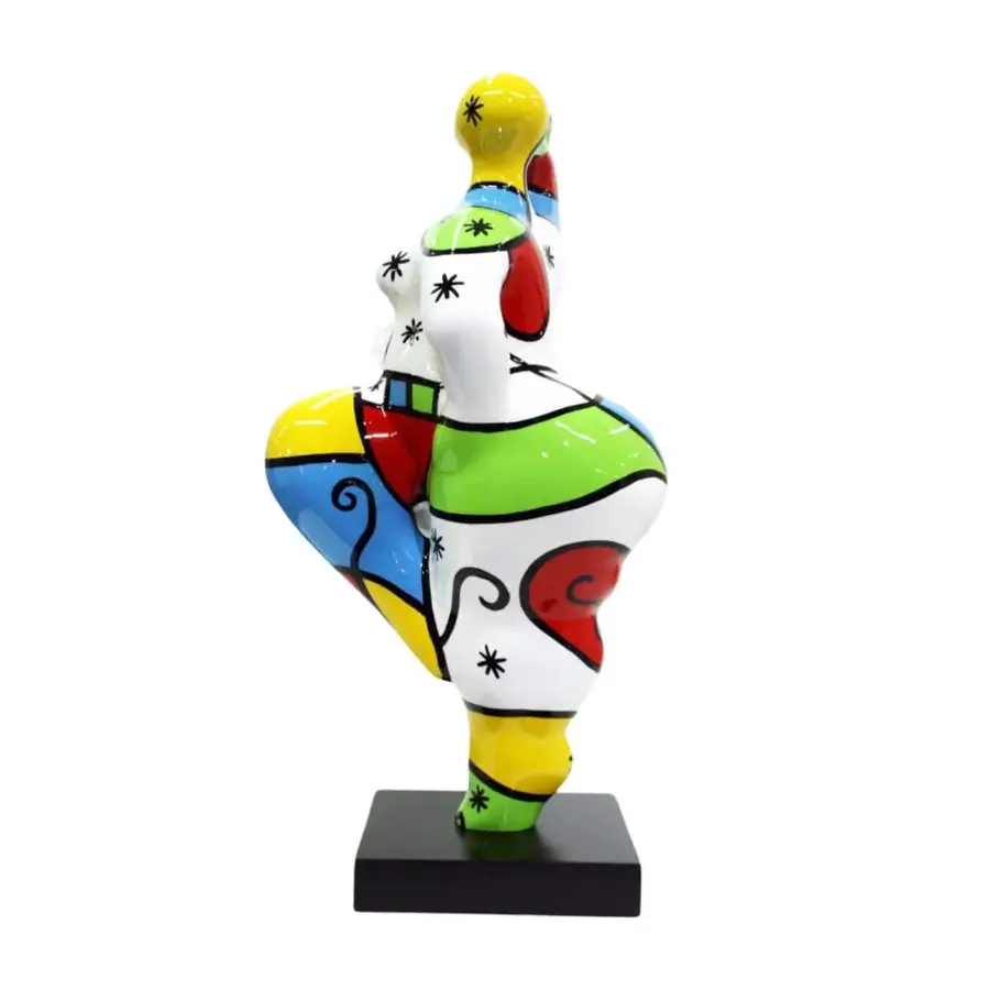 Exclusive Juliarte Baila sculpture handcrafted from stone powder and fiberglass in vibrant white, green, yellow, and red with a glossy finish