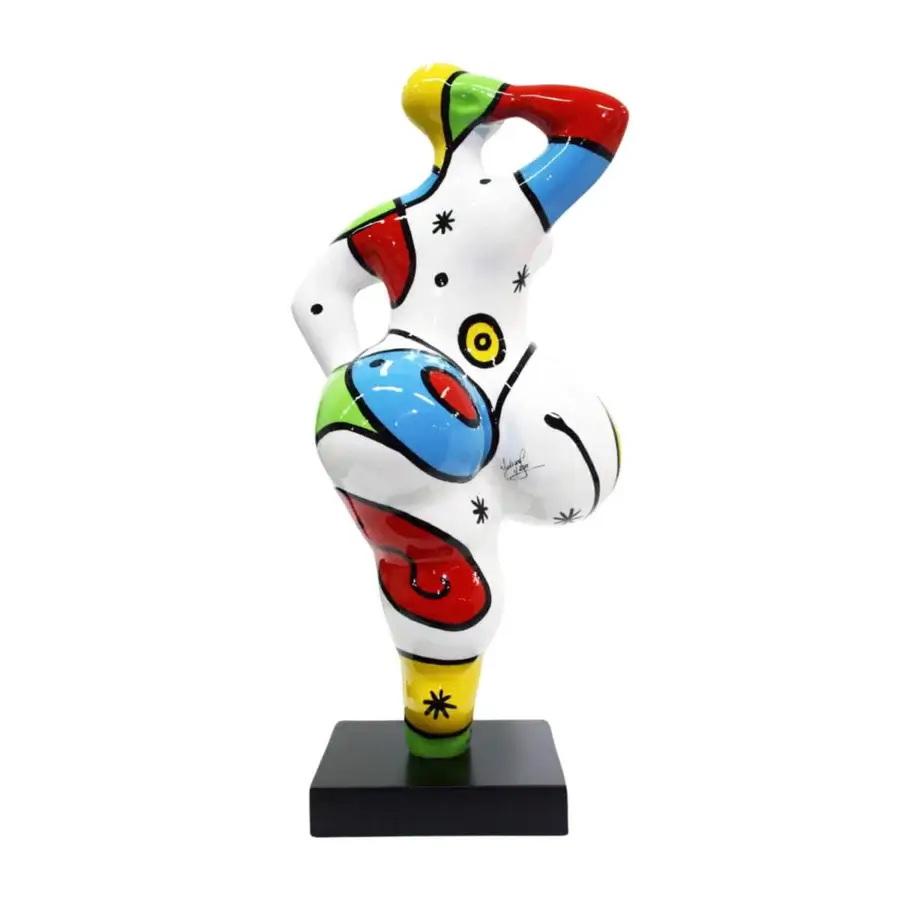 Remarkable Juliarte Baila sculpture crafted from stone powder and fiberglass in red, blue, yellow, and white with a glossy finish