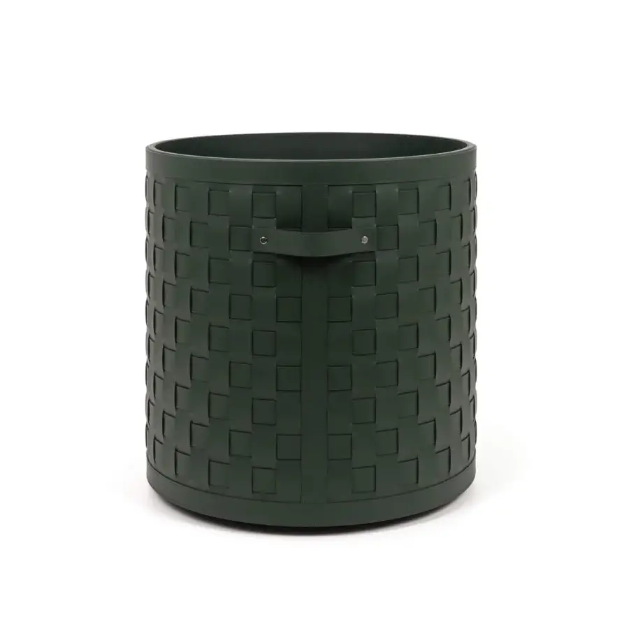 Exceptional Pinetti Demetra baskets with wheels exhibit hand-woven forest green eco-friendly leather and a matte finish