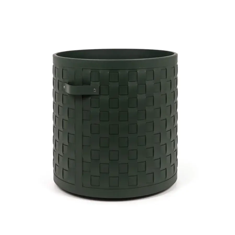 Superior Pinetti Demetra baskets with wheels showcase hand-woven dark green eco-friendly leather with a uniform matte finish