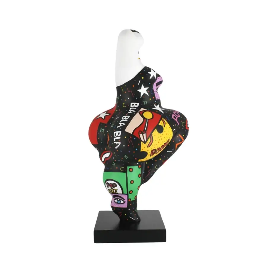 Exclusive Juliarte Baila sculpture crafted in stone powder and fiberglass with a glossy, comic-inspired pattern