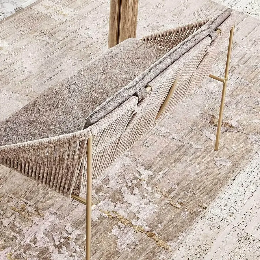 Elegant Rugiano Forest table with gray patterned marble and black chrome skillfully welded metal base