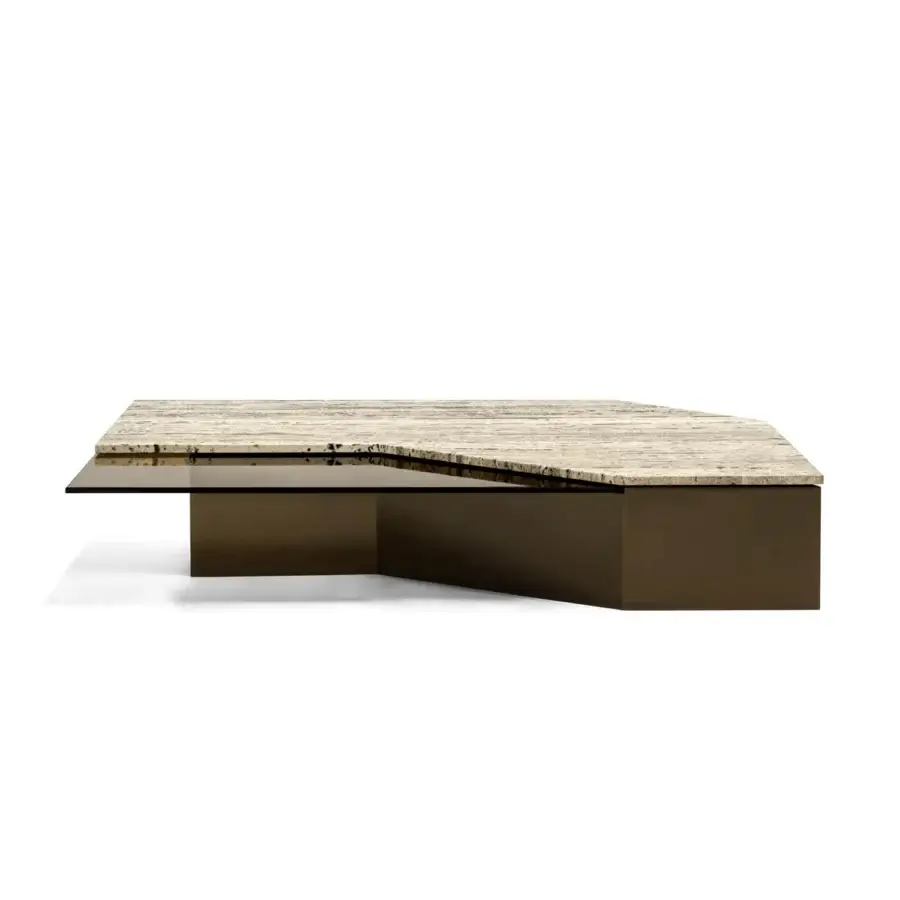 Distinguished Arketipo Roswell coffee table with a delicate marble tabletop and glossy black metal base crafted in Italy