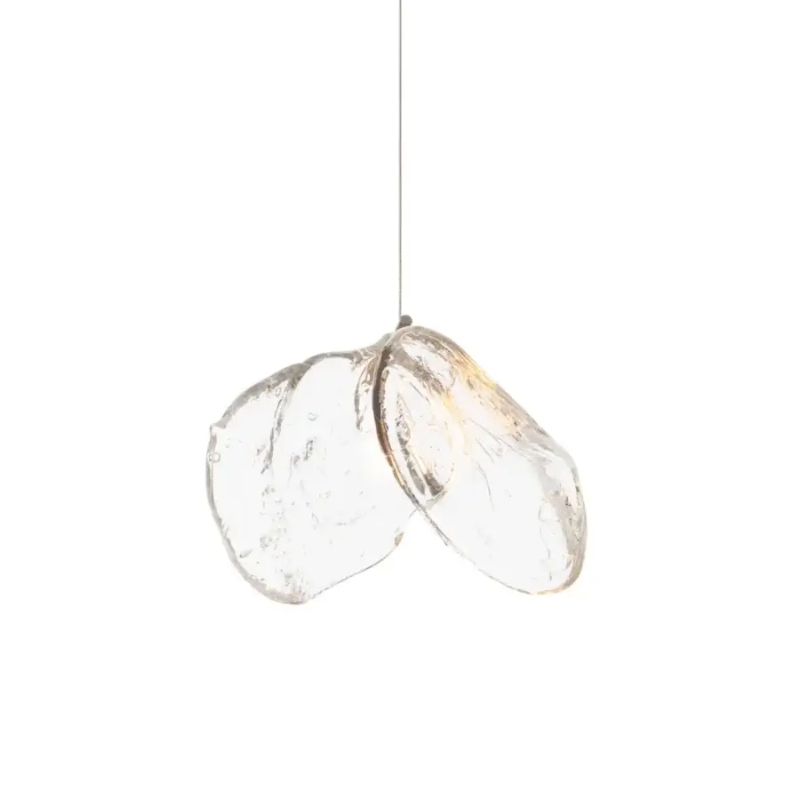 Superior Bocci 141 single suspension lamp crafted in clear glass with overlapping pebble-like forms and golden tones