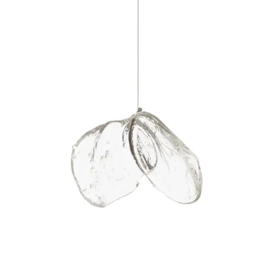 Exclusive Bocci 141 single suspension lamp crafted in clear glass with an asymmetrical droplet form and tonal finish