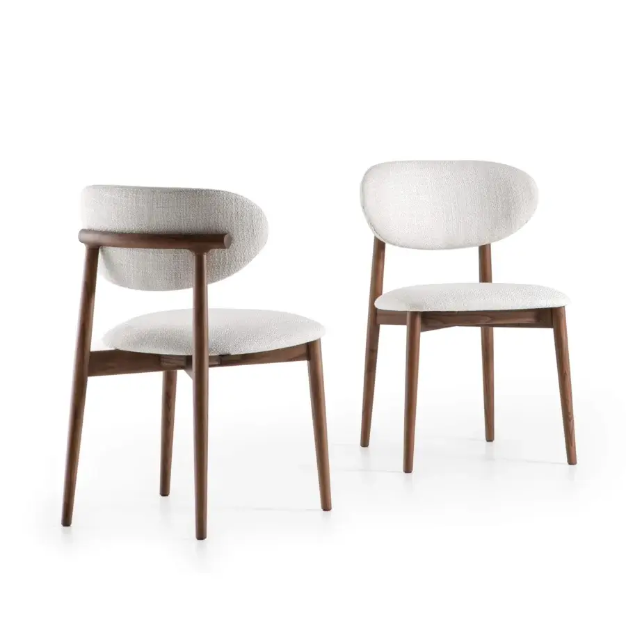 Superior Pacini & Cappellini Camilla chair with solid ash wood and neutral beige textile upholstery in a satin finish