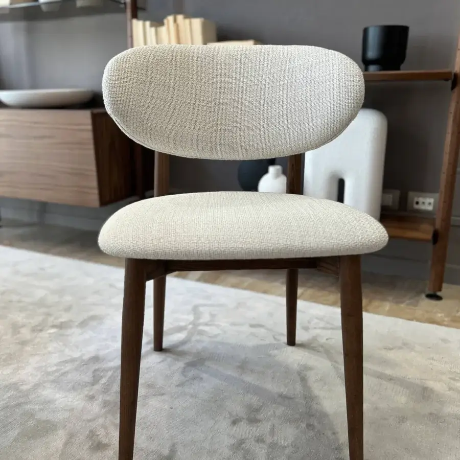 Superior Pacini & Cappellini Camilla chair with solid ash wood and neutral beige textile upholstery in a satin finish