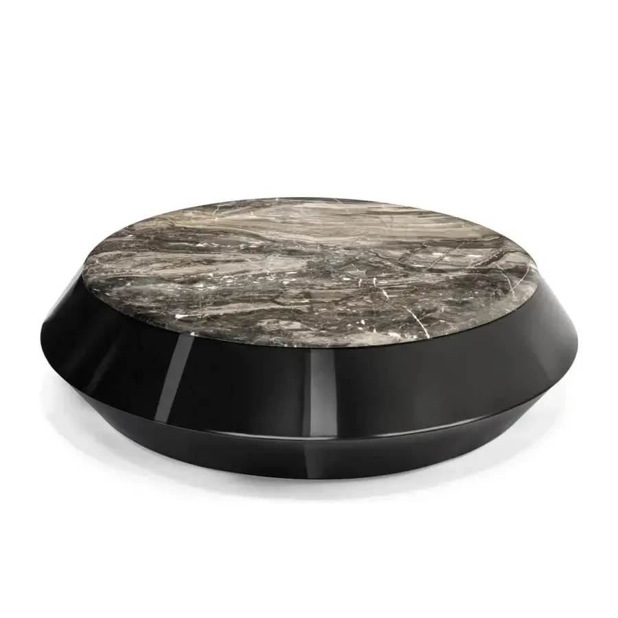 Exceptional Arketipo Ufo coffee table with a spacious polished marble tabletop and sleek dark base