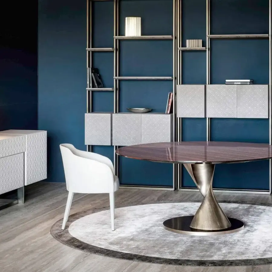 Superior Rugiano Blade sideboard with white leather, refined matelassé embroidery and sleek metal legs