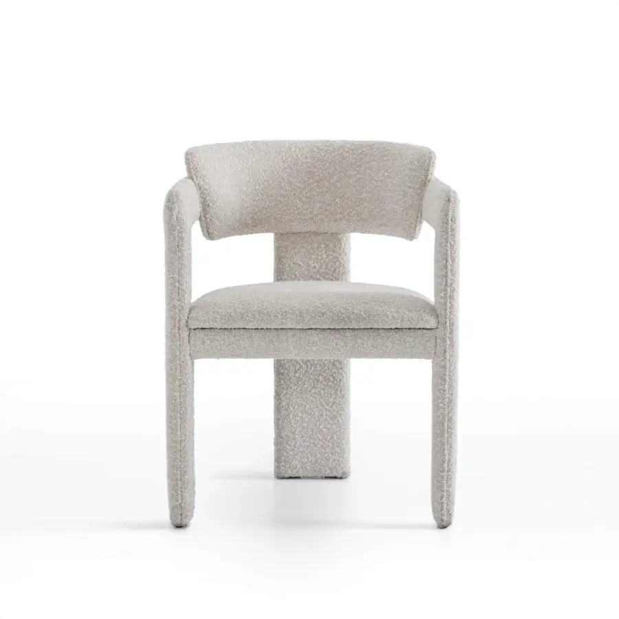 Superior Pacini & Cappellini Iris armchair with ash wood structure and soft, textured pale beige boucle fabric upholstery