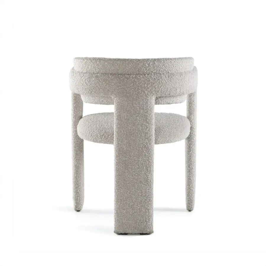 Exceptional Pacini & Cappellini Iris armchair with looped beige fabric upholstery and ash wood construction