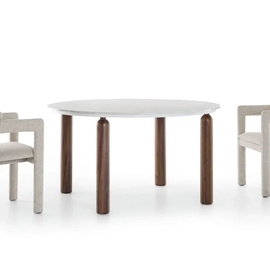 Distinguished Pacini & Cappellini Iris armchair with neutral beige textile upholstery and refined satin ash wood structure