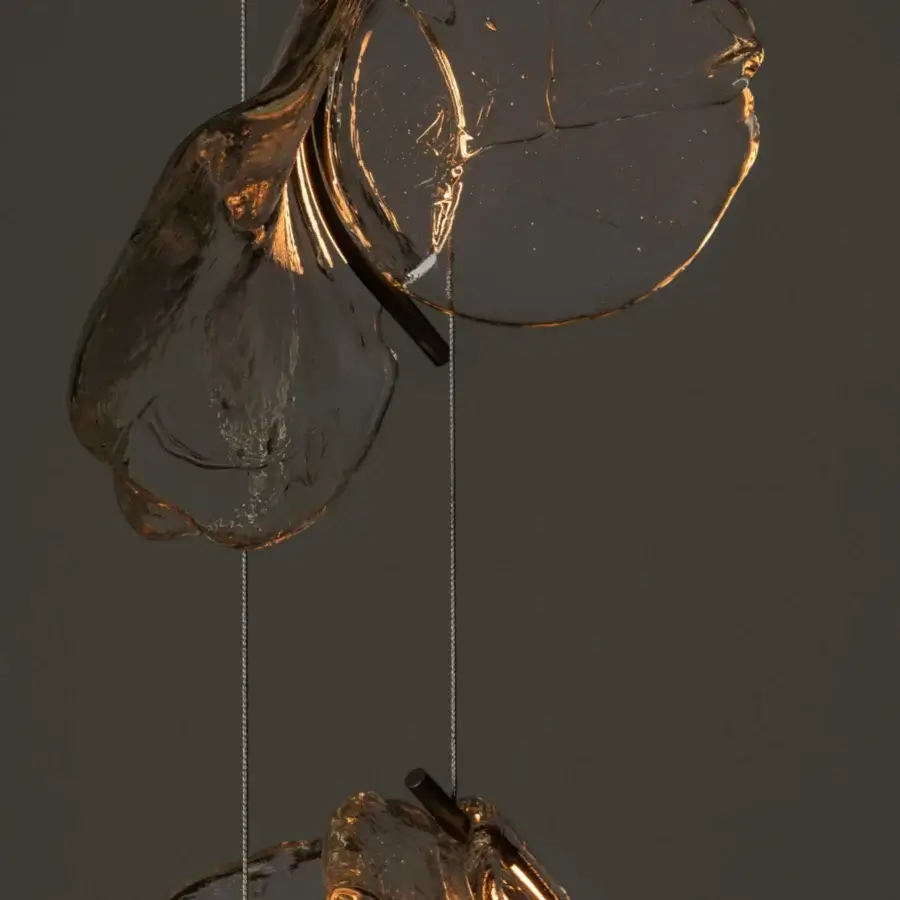 Elegant Bocci 141 Random suspension lamp with hand-blown glass in amber tones and glossy finish