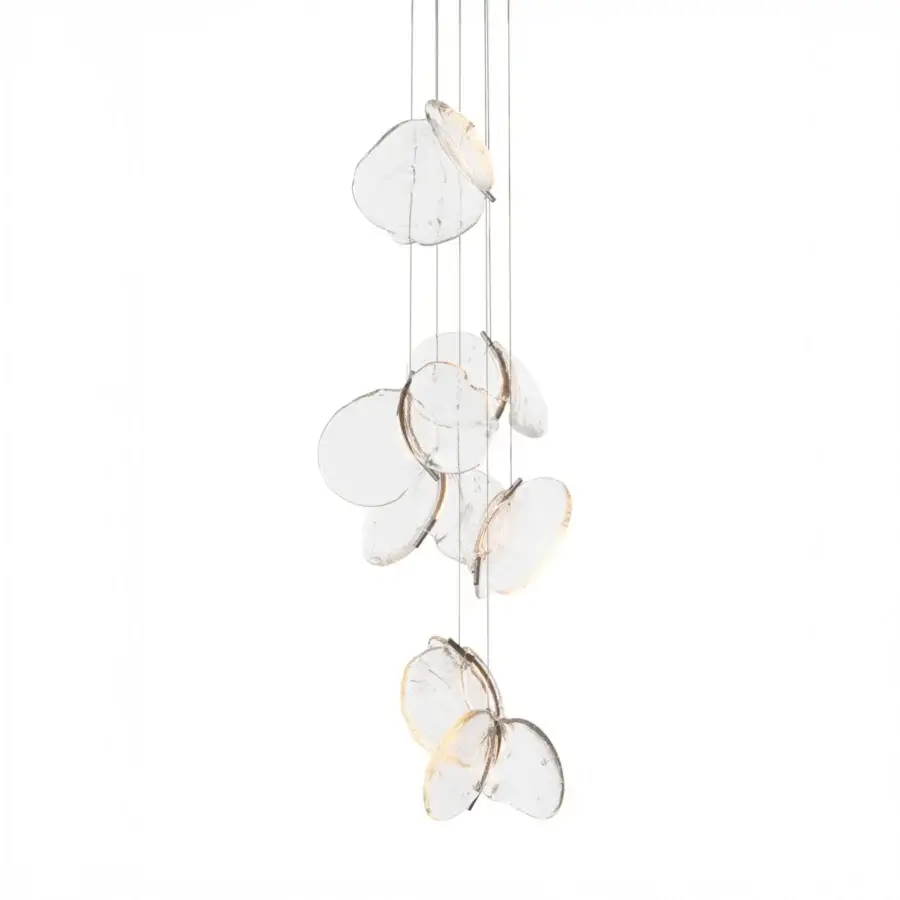 Elegant Bocci 141 Random suspension lamp with hand-blown glass pendants and clear glass finish
