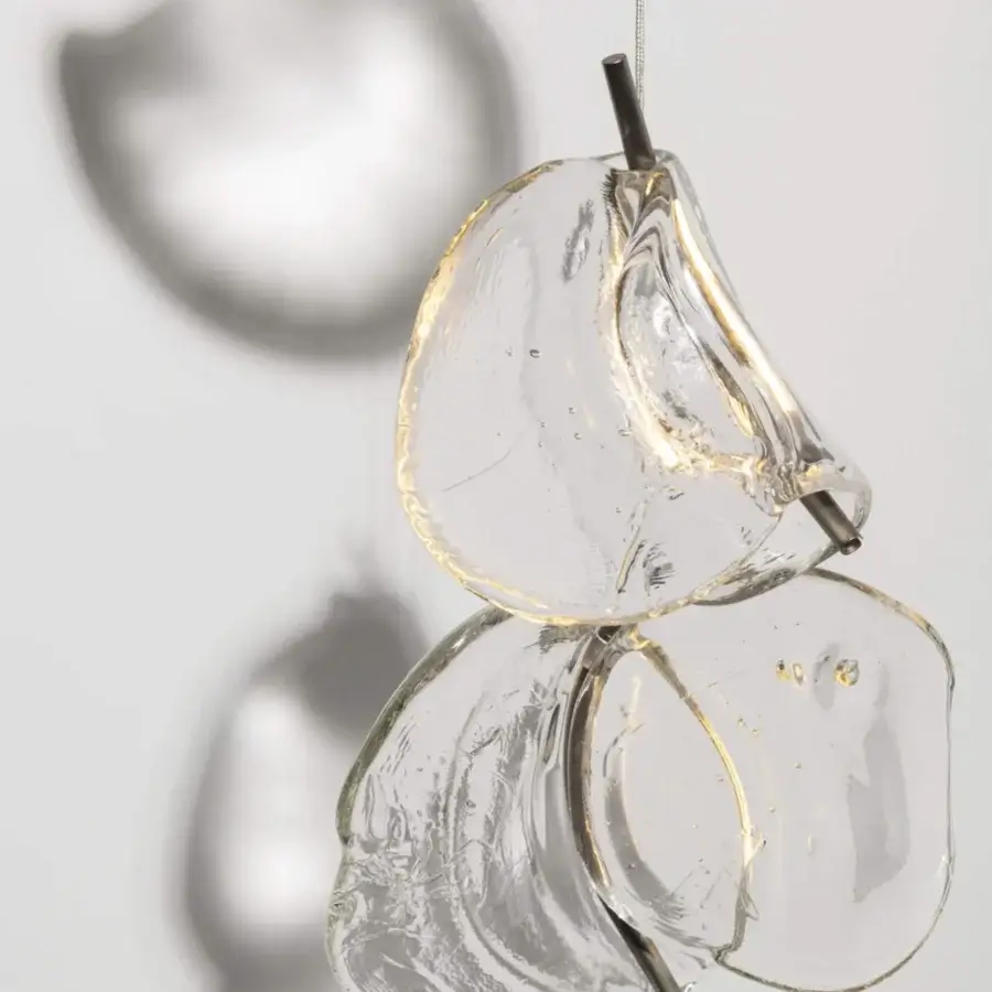 Distinguished Bocci 141 Random suspension lamp crafted with clear glass pendants exhibiting organic forms and subtle gray shadows
