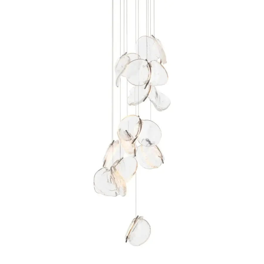 Captivating Bocci 141 Random suspension lamp with cascading hand-blown glass pendants and white-powder coated canopy