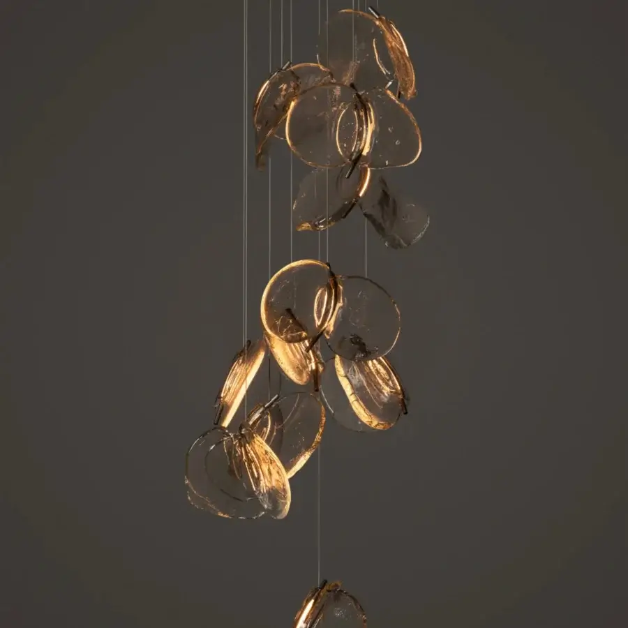 Distinguished Bocci 141 Random suspension lamp with cascading hand-poured glass pendants and white-powder coated canopy