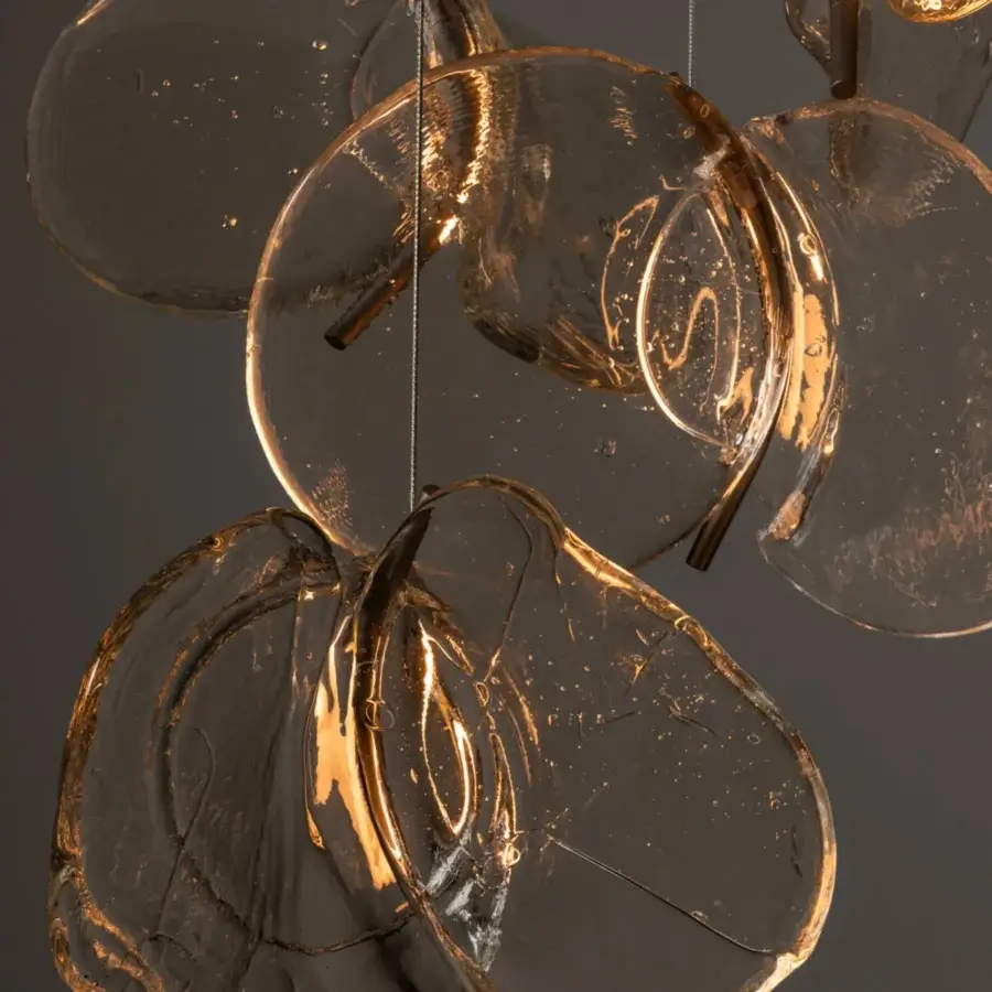 Exclusive Bocci 141 Random suspension lamp with translucent amber hand-blown glass pendants and white-powder coated canopy