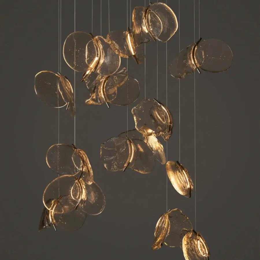Captivating Bocci 141 Random suspension lamp with organically shaped hand-blown glass pendants and white-powder coated canopy