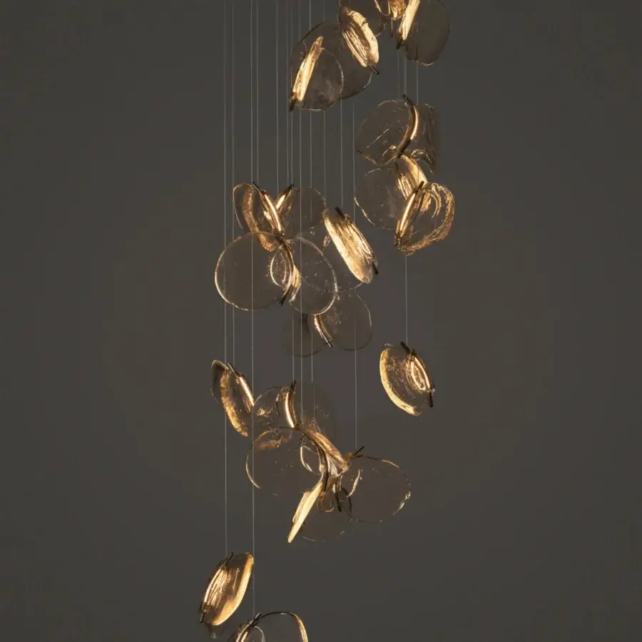 Superior Bocci 141 Random suspension lamp with cascading hand-blown glass pendants and white-powder coated canopy