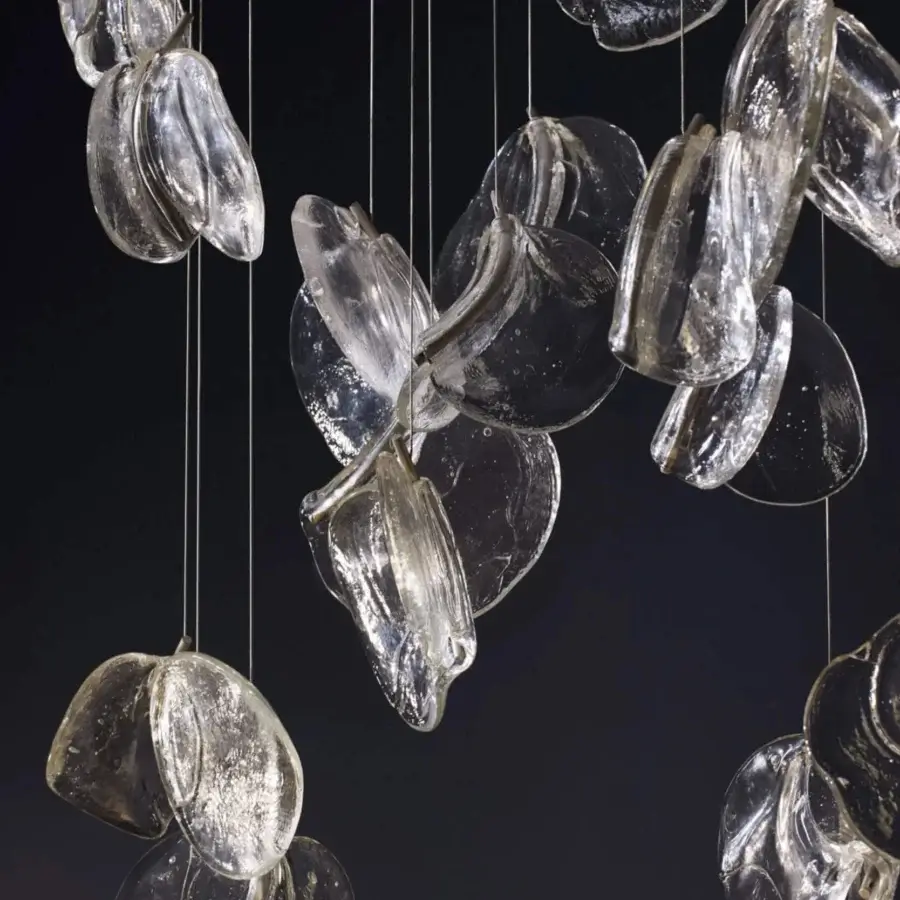 Distinguished Bocci 141 Random suspension lamp with hand-blown glass pendants and white-powder coated canopy