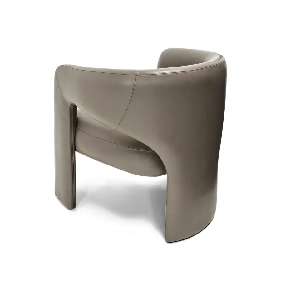 Lavish Arketipo Sienna Grand lounge chair in grayish-taupe leather with a satin finish and cocoon-like silhouette