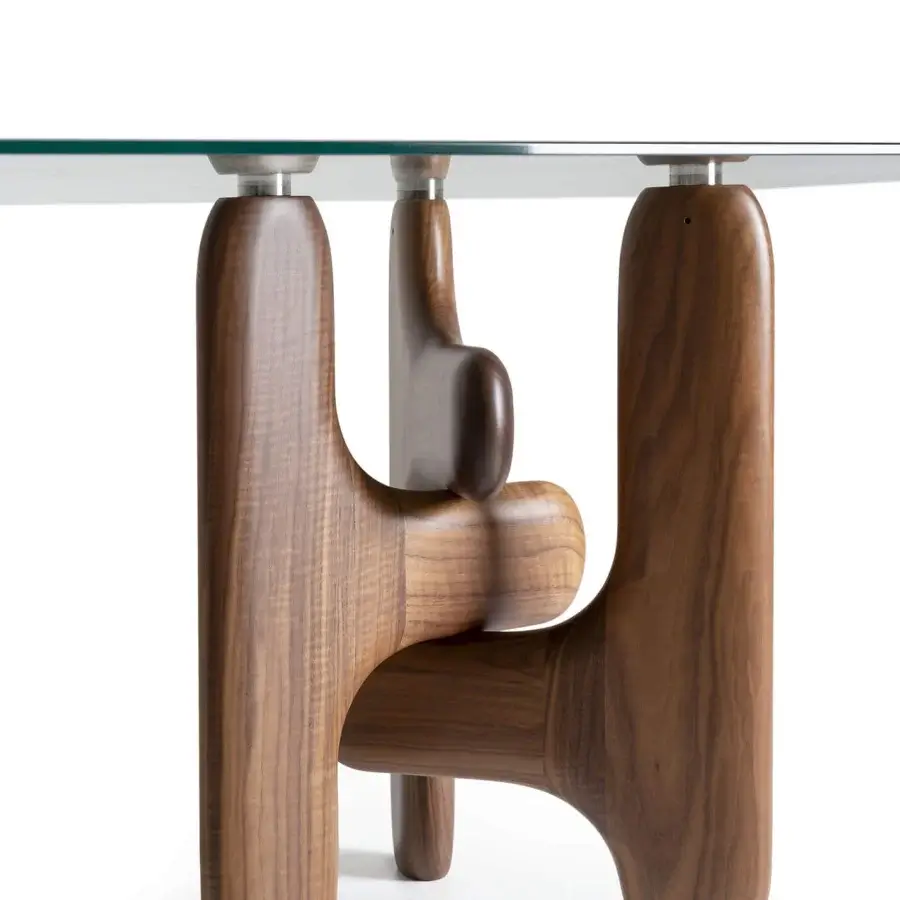 Harmonious Pacini & Cappellini Clifford table with a polished natural marble top and satin sheen Canaletto walnut base
