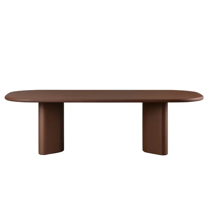 Superior Miniforms Bonbon table with an elongated tabletop and gently curved legs in warm brown with a smooth matte finish