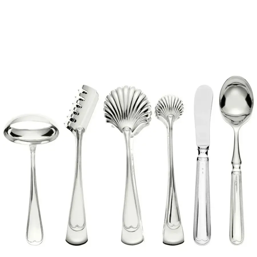 Distinguished Schiavon Mauriziano serving cutlery set in silver-plated alpaca with a highly polished glossy finish