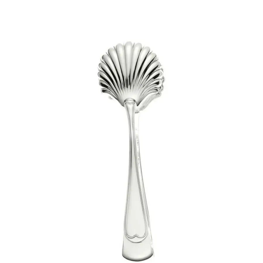Superior Schiavon Mauriziano serving cutlery crafted from silver-plated alpaca with a glossy, smooth finish and delicate scalloped detailing