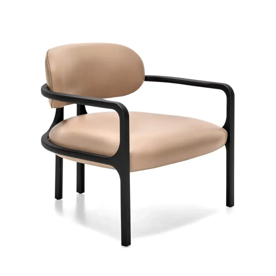 Superior Arketipo Brasilia lounge chair with black ash wood frame and light beige upholstery exhibiting organic curves