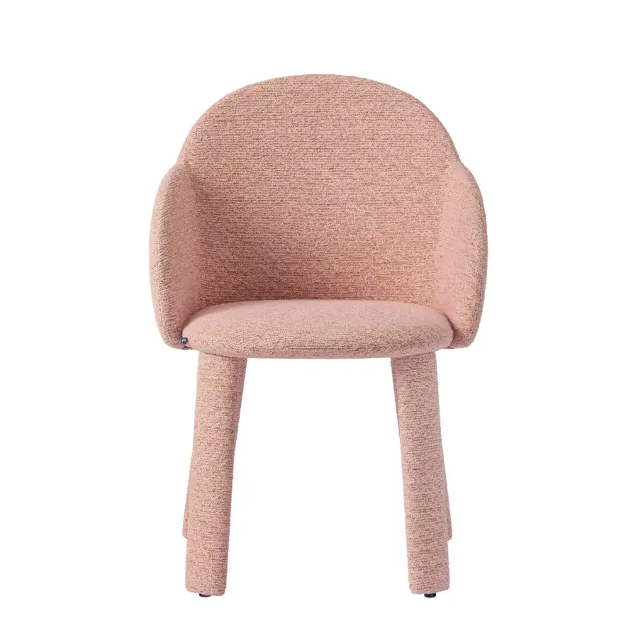Exceptional Miniforms Iola Socks chair sculpted in expanded polyurethane with beautifully textured textile upholstery in muted peach and beige tones