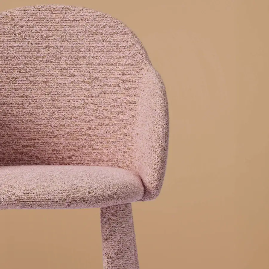 Distinguished Miniforms Iola Socks chair crafted in expanded polyurethane with textured blush textile upholstery