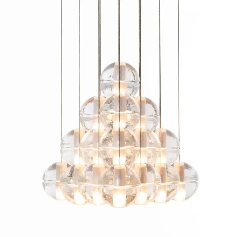 Superior Bocci 14 Geometric suspension lamp with a striking composition of hand-blown glass spheres and coaxial cable system
