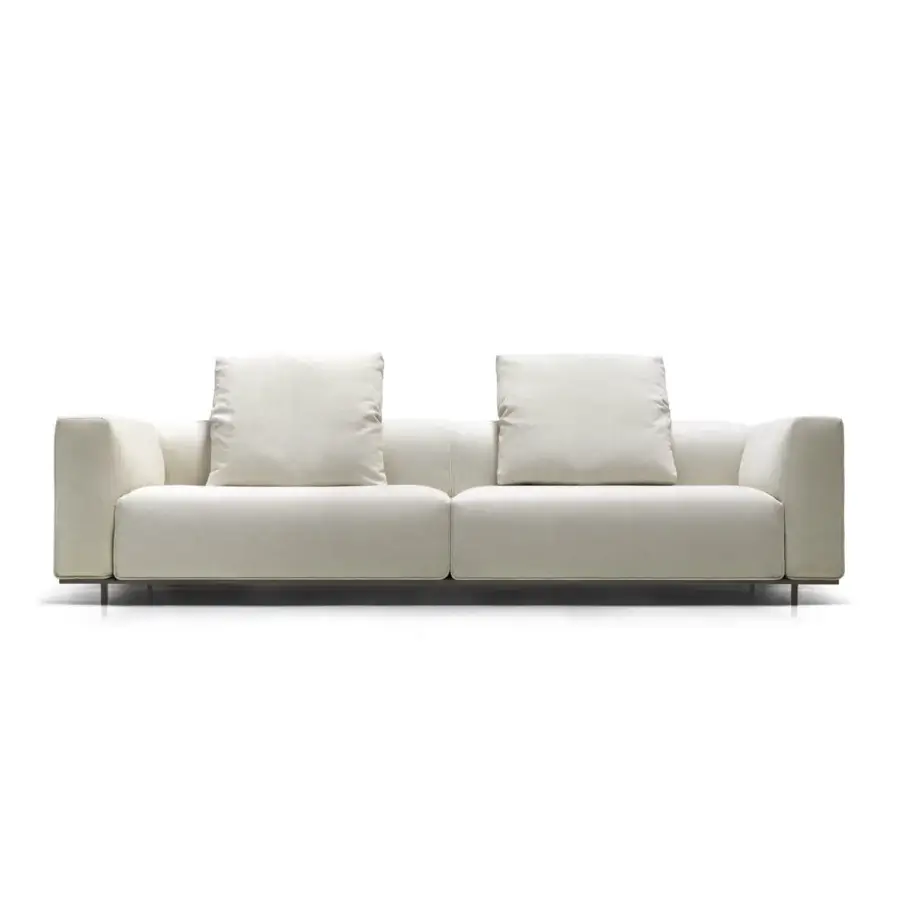 Exceptional Arketipo Hackman sofa crafted in light beige textile with integrated squared arms and a solid metal frame