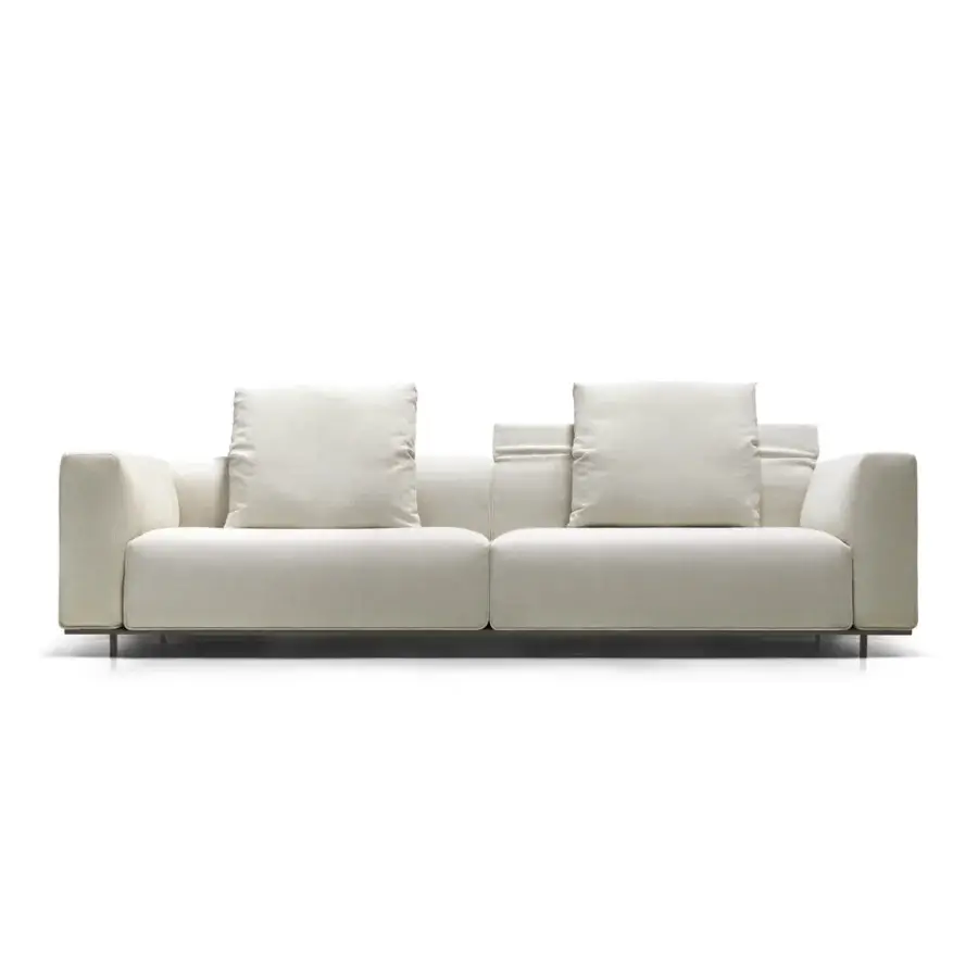 Elegant Arketipo Hackman sofa upholstered in matte light beige textile with clean lines and a solid metal frame