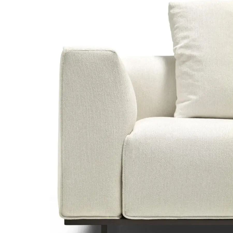 Superior Arketipo Hackman sofa upholstered in textured off-white textile with a matte finish and dark wooden base