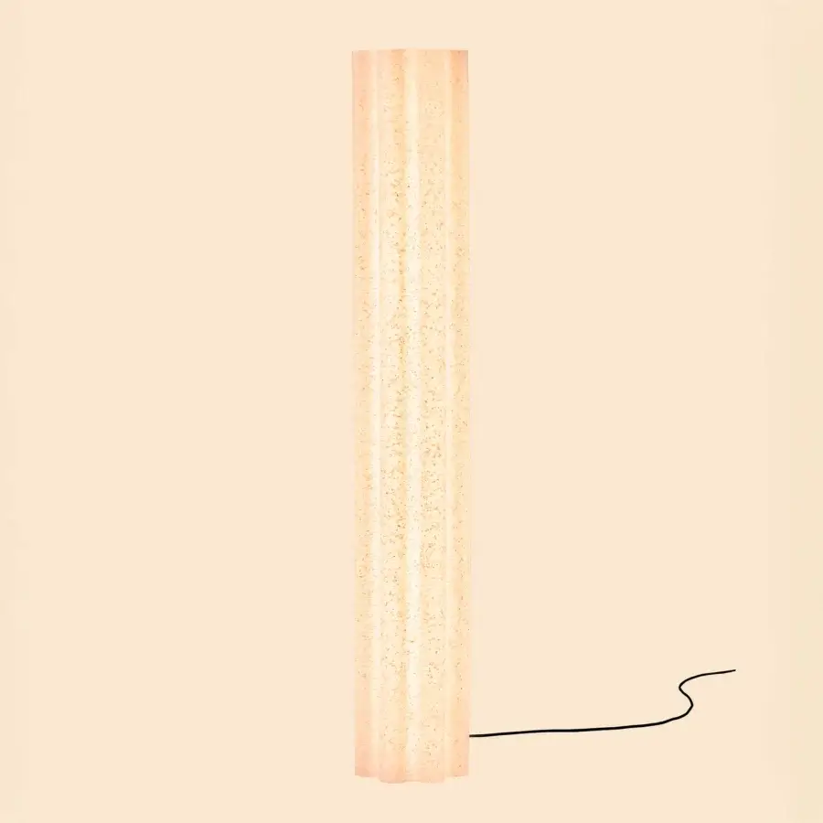 Distinguished Miniforms Lucerama floor lamp with undulating recycled PE shade in pale peach and delicate fluting