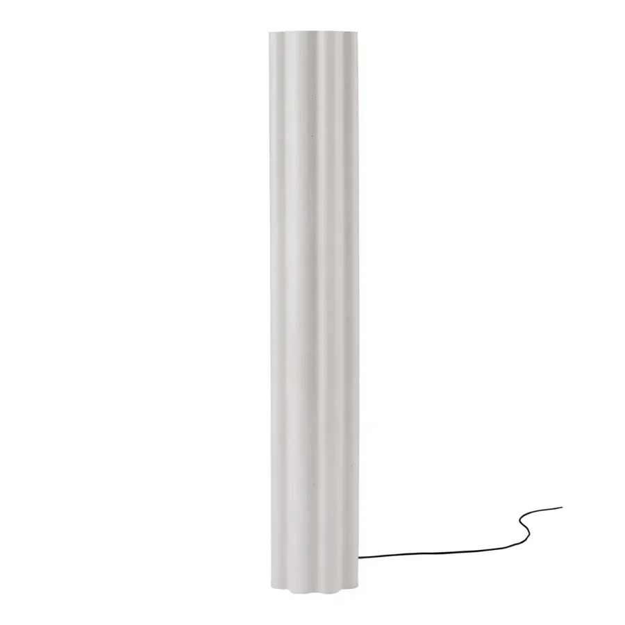 Superior Miniforms Lucerama floor lamp with tall cylindrical form crafted in undulating neutral gray recycled PE and subtle textured finish