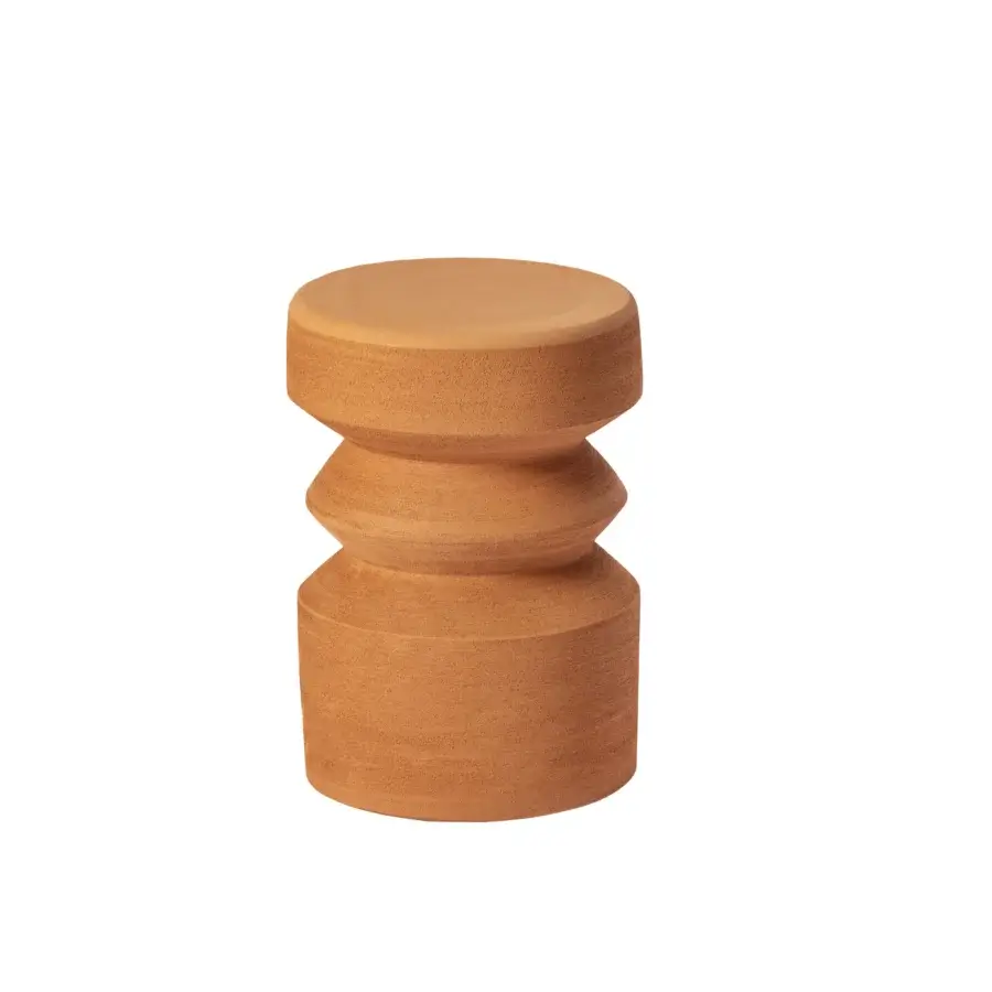 Distinguished Miniforms Milo and Mila side table with stacked cylindrical form crafted in warm brown solid wood and satin finish