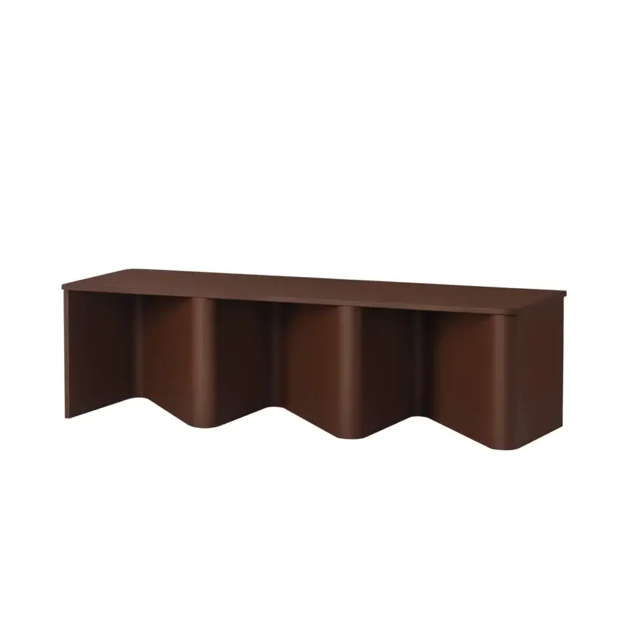 Exceptional Miniforms Nami bench crafted in bent wood with a smooth matte brownish-red finish