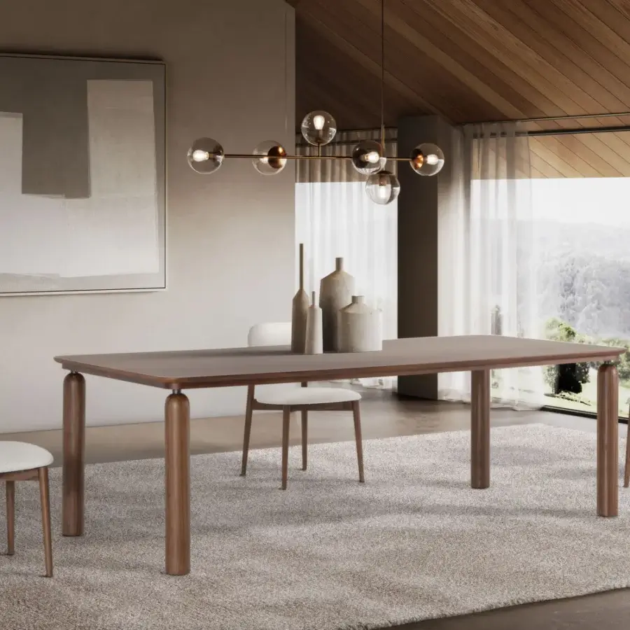 Distinguished Pacini & Cappellini Gio table crafted with a satin-finish wood tabletop and harmonious medium-toned brown wooden base
