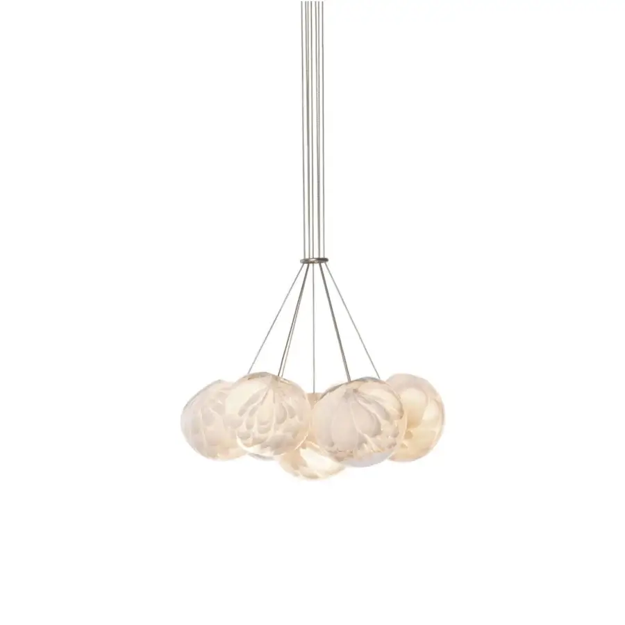 Distinguished Bocci 118 Cluster Suspension Lamp with clustered hand-blown glass pendants and satin silver-grey metallic canopy
