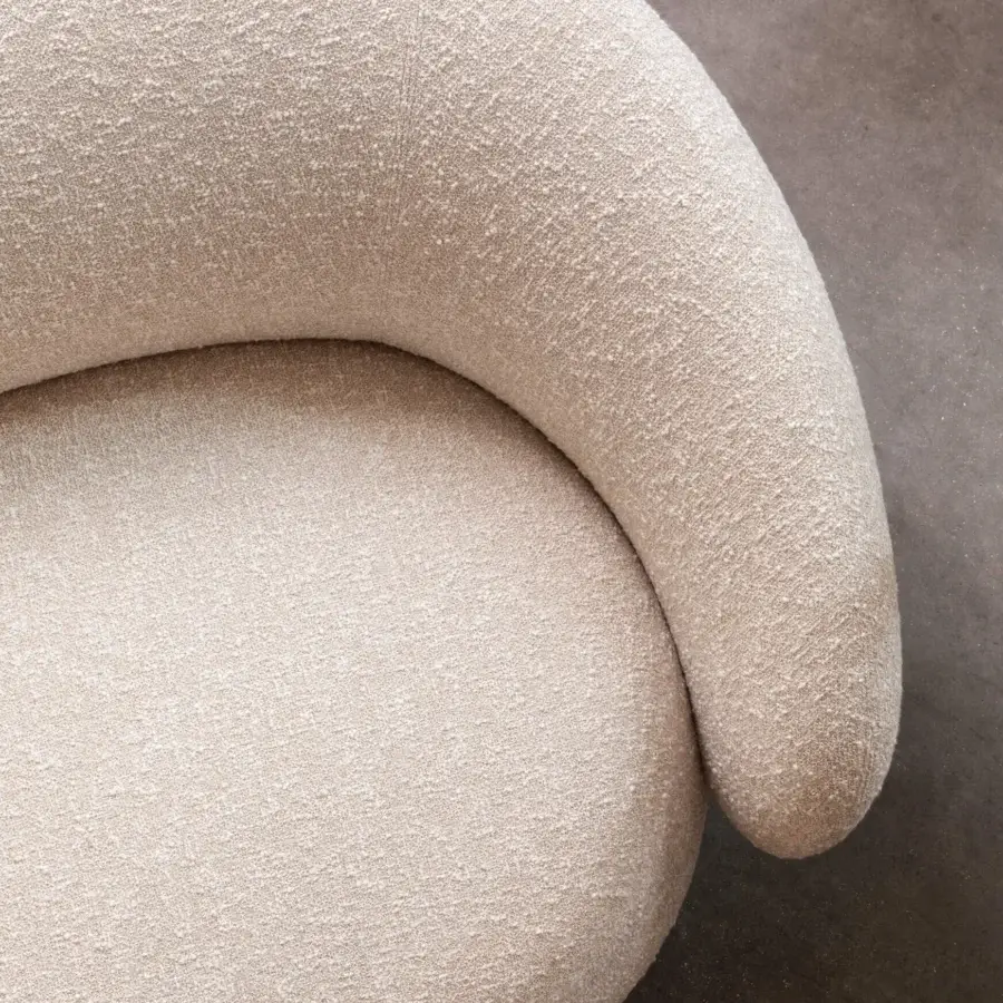 Exceptional Miniforms Nebulone sofa with uniquely curved organic form upholstered in warm neutral beige textile with matte finish